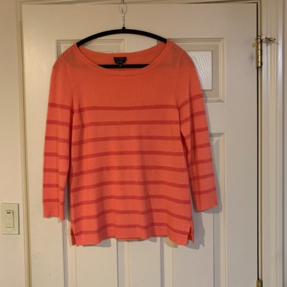 Talbots Orange Striped Cashmere Sweater sz S